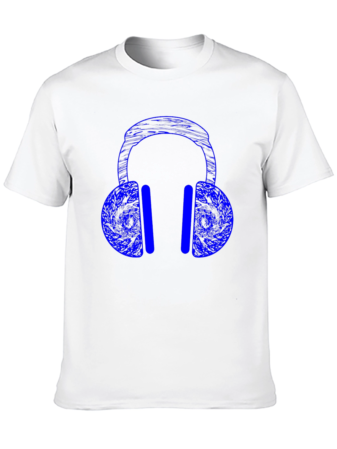 Blue Headphones Graphic Print Black T-Shirt