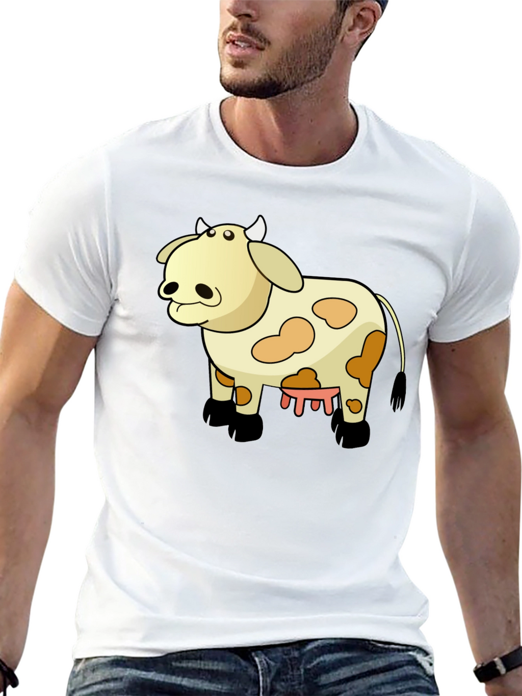 Funny Cow Cartoon Black T-Shirt