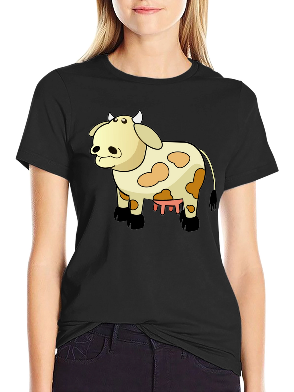 Funny Cow Cartoon Black T-Shirt