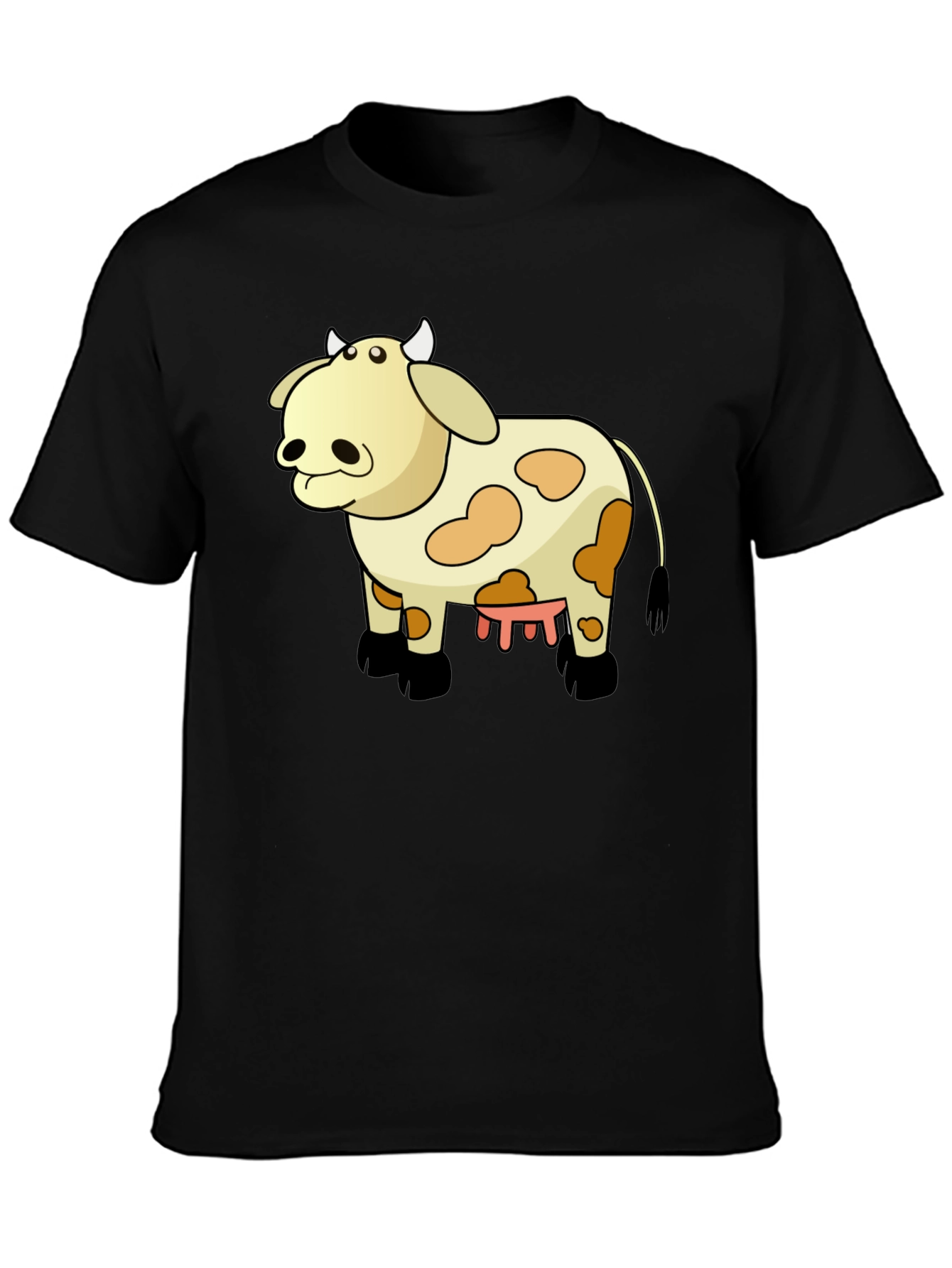 Funny Cow Cartoon Black T-Shirt