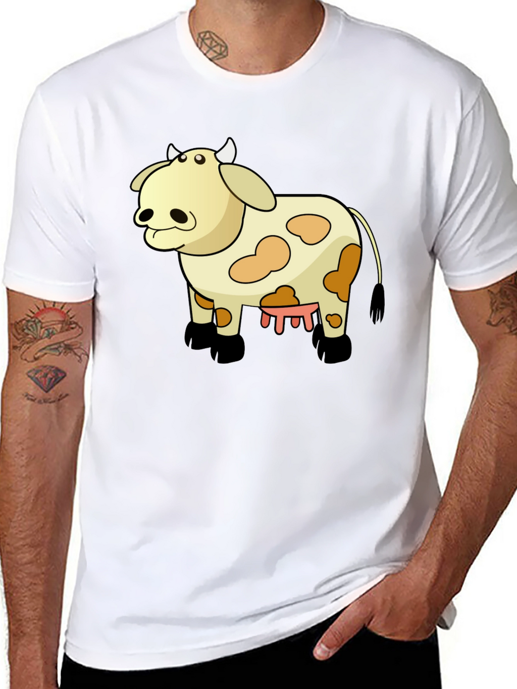 Funny Cow Cartoon Black T-Shirt