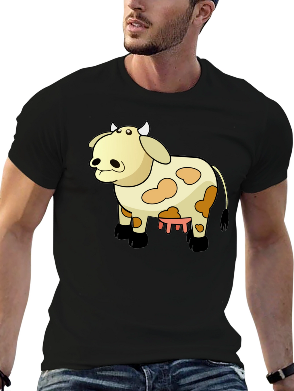 Funny Cow Cartoon Black T-Shirt