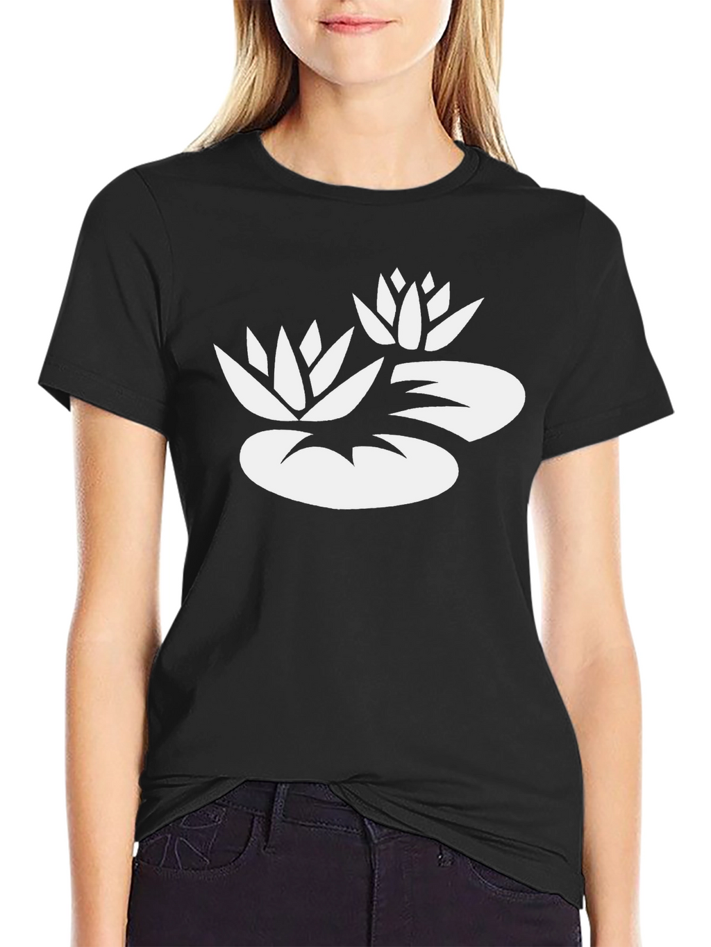 Lotus Flower Graphic Tee - Black Cotton Blend