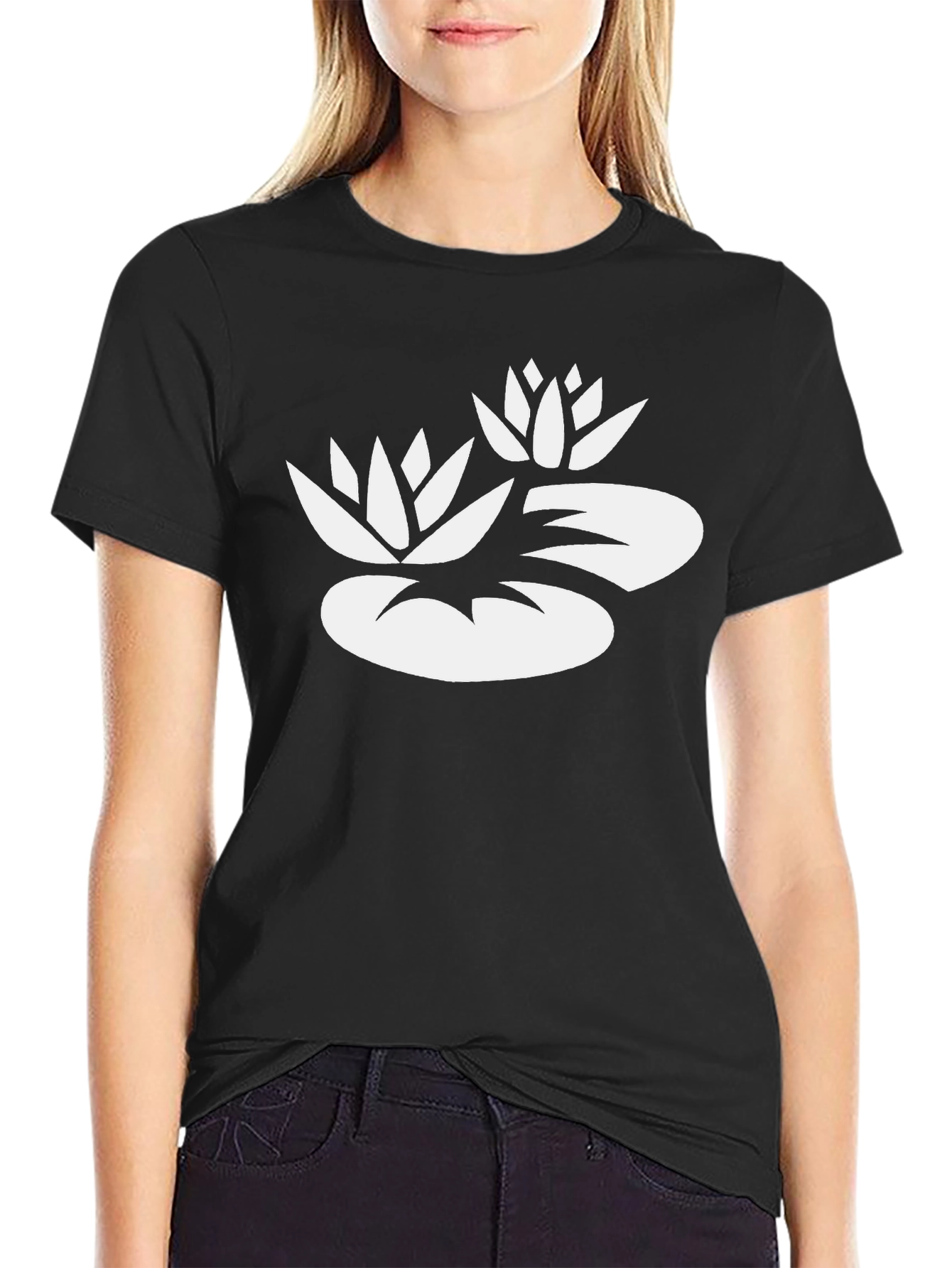Lotus Flower Graphic Tee - Black Cotton Blend