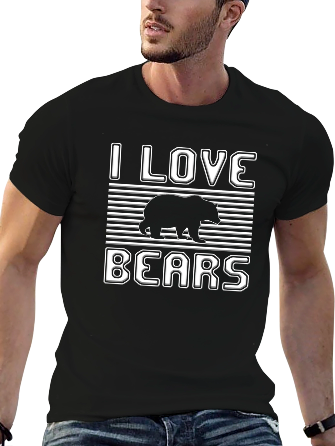 I Love Bears Graphic Tee - Black Cotton T-Shirt