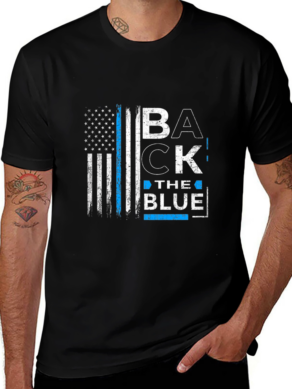 Back the Blue American Flag Graphic T-Shirt
