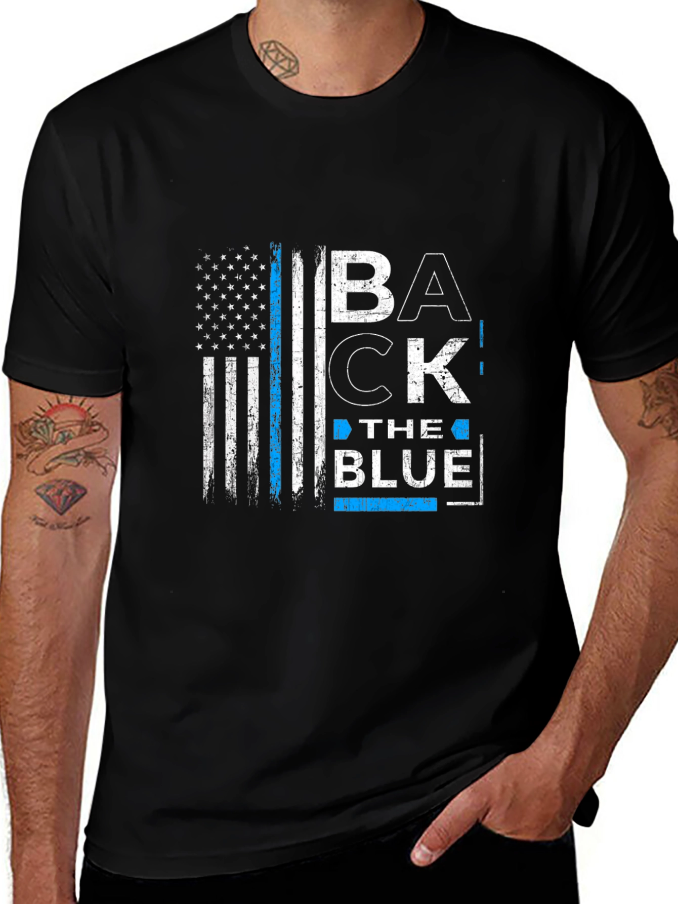 Back the Blue American Flag Graphic T-Shirt
