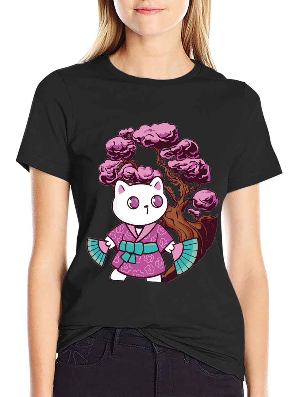 Kawaii Cat Kimono Graphic Tee