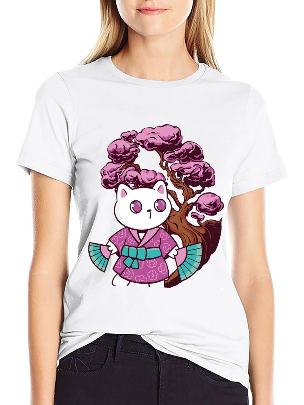 Kawaii Cat Kimono Graphic Tee