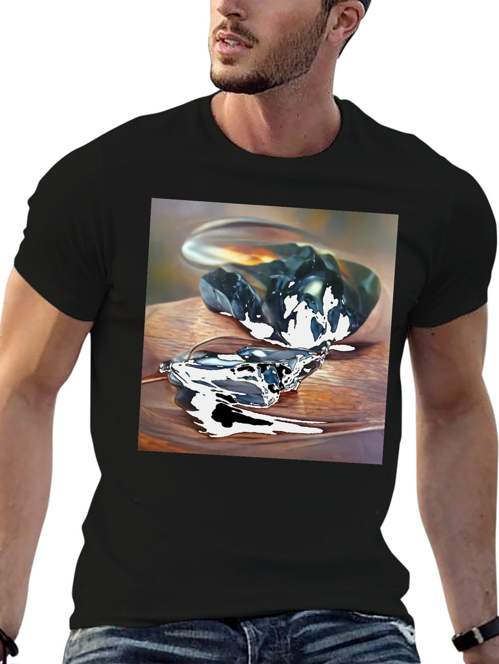 Abstract Stone Art Mens Black T-Shirt
