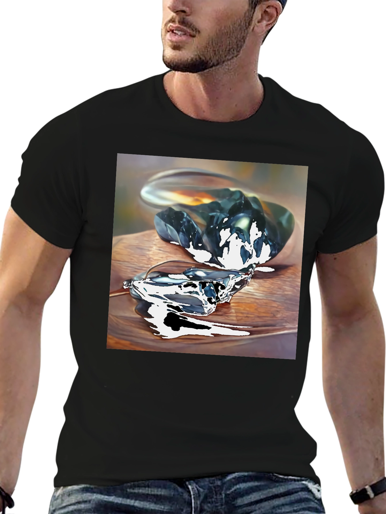 Abstract Stone Art Mens Black T-Shirt