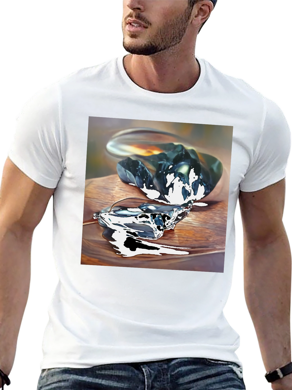 Abstract Stone Art Mens Black T-Shirt