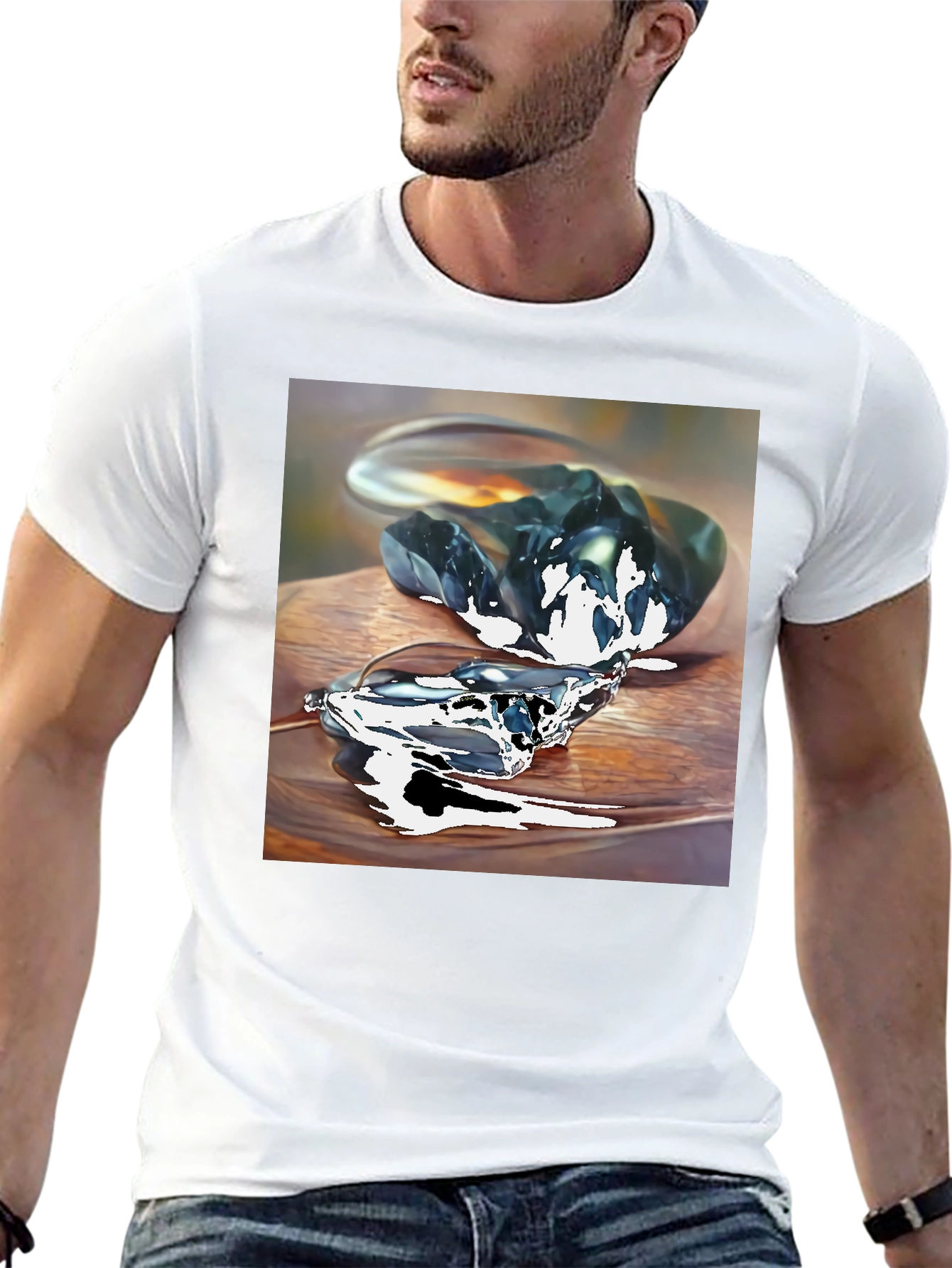 Abstract Stone Art Mens Black T-Shirt