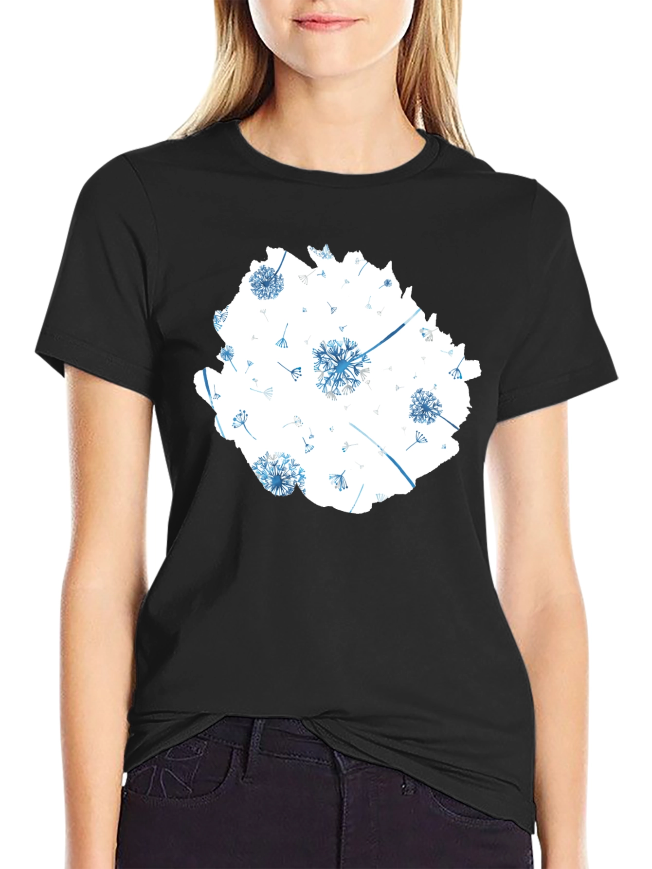 Dandelion Print Black T-Shirt