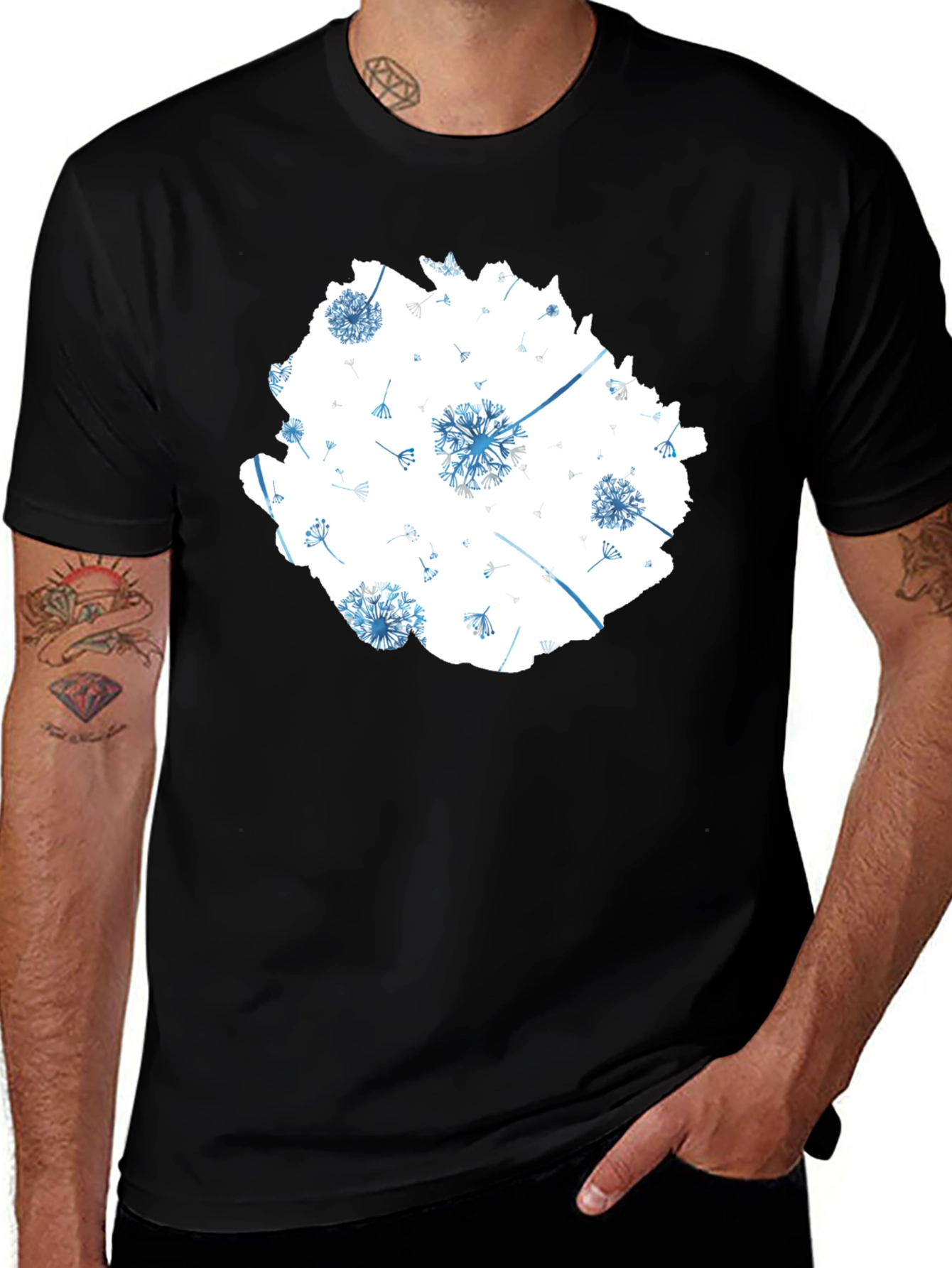 Dandelion Print Black T-Shirt
