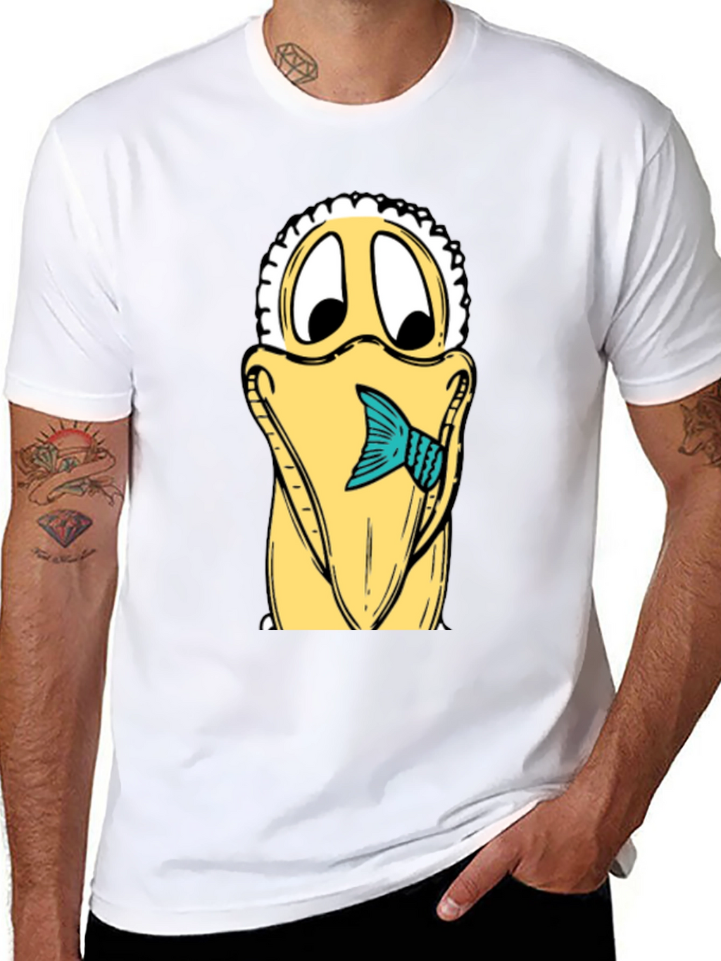 Cartoon Pelican Fish Graphic Tee