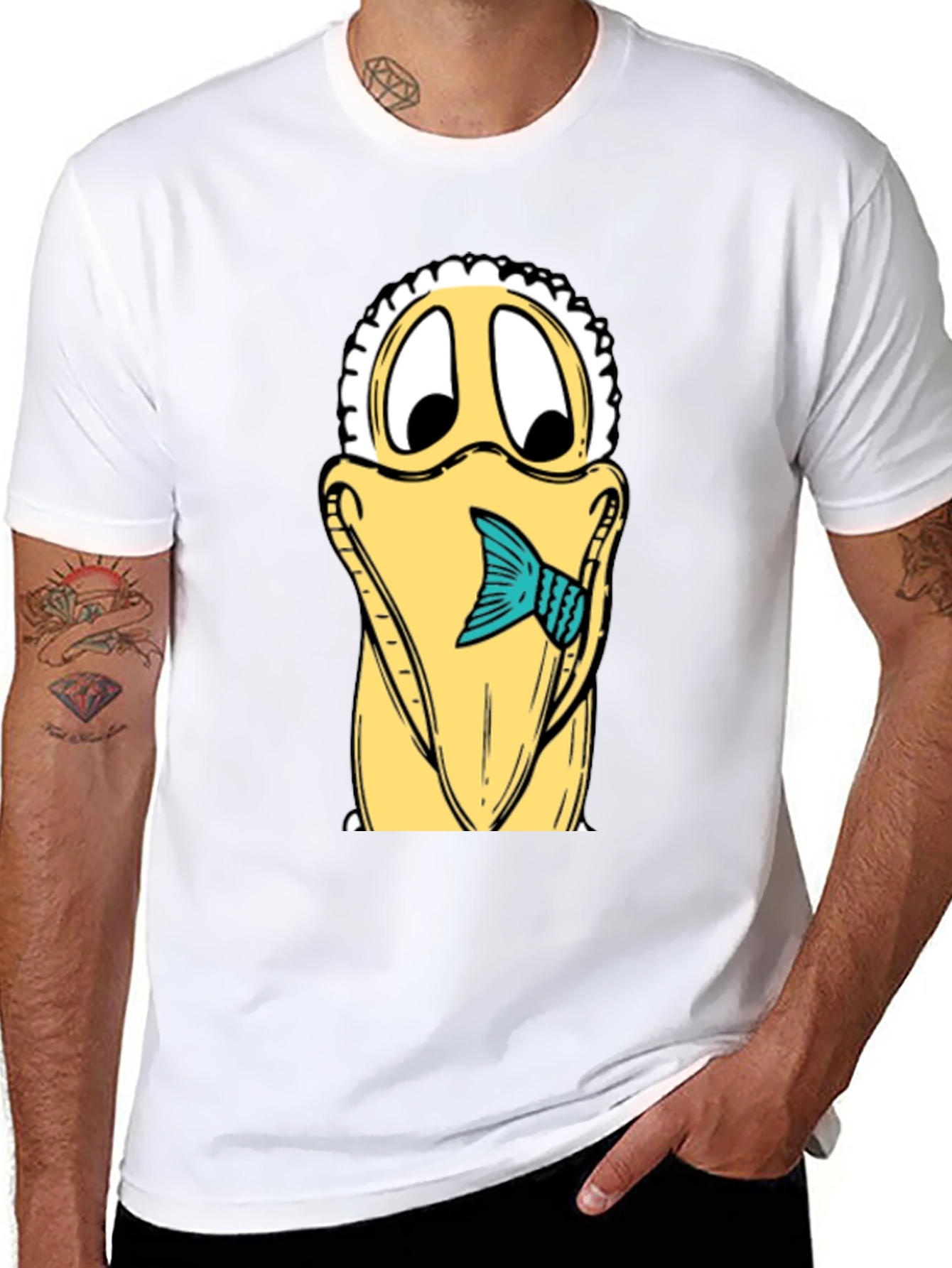 Cartoon Pelican Fish Graphic Tee