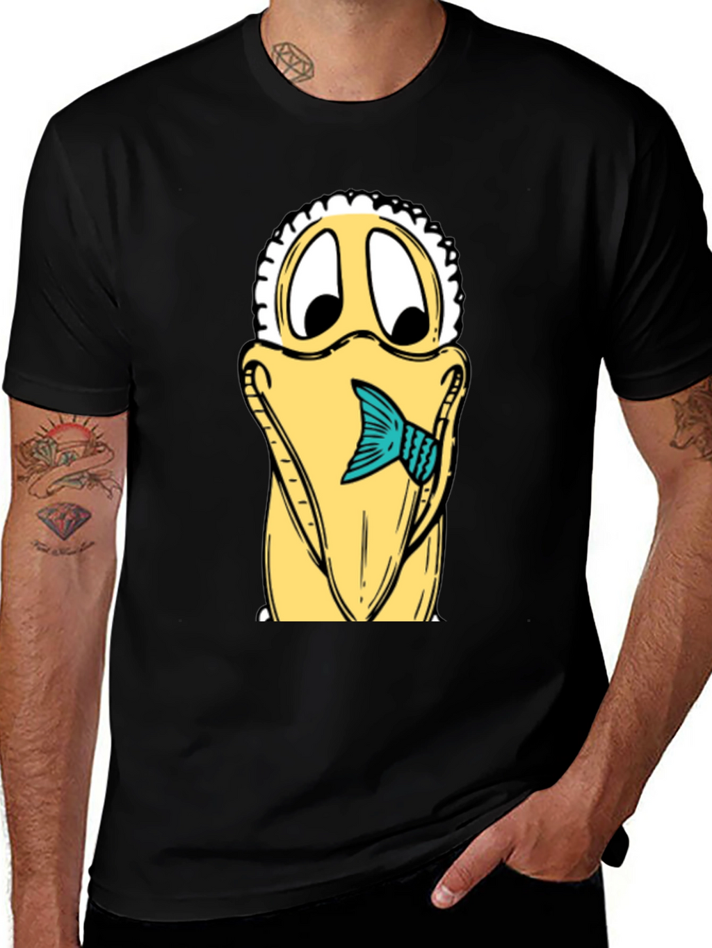 Cartoon Pelican Fish Graphic Tee