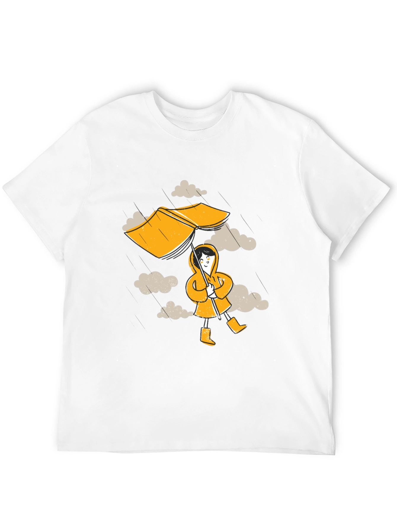 Rainy Day Fun T-Shirt - Cartoon Umbrella & Clouds