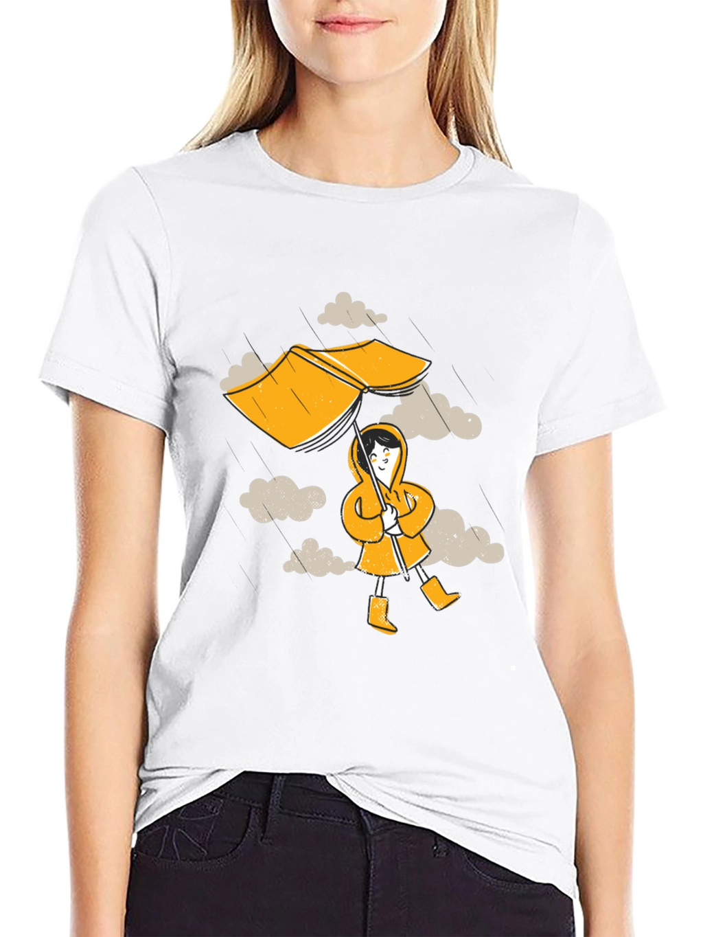 Rainy Day Fun T-Shirt - Cartoon Umbrella & Clouds