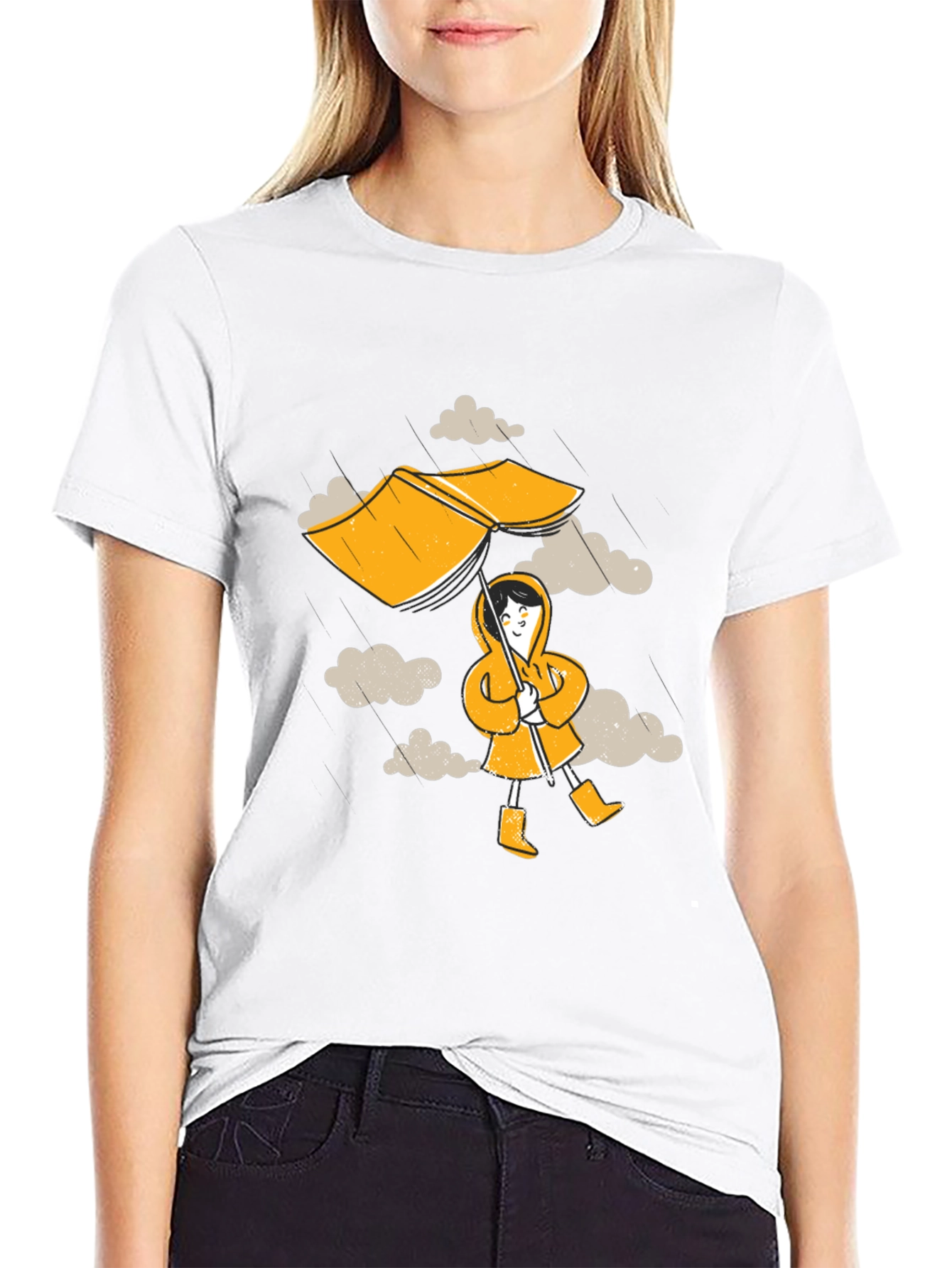 Rainy Day Fun T-Shirt - Cartoon Umbrella & Clouds