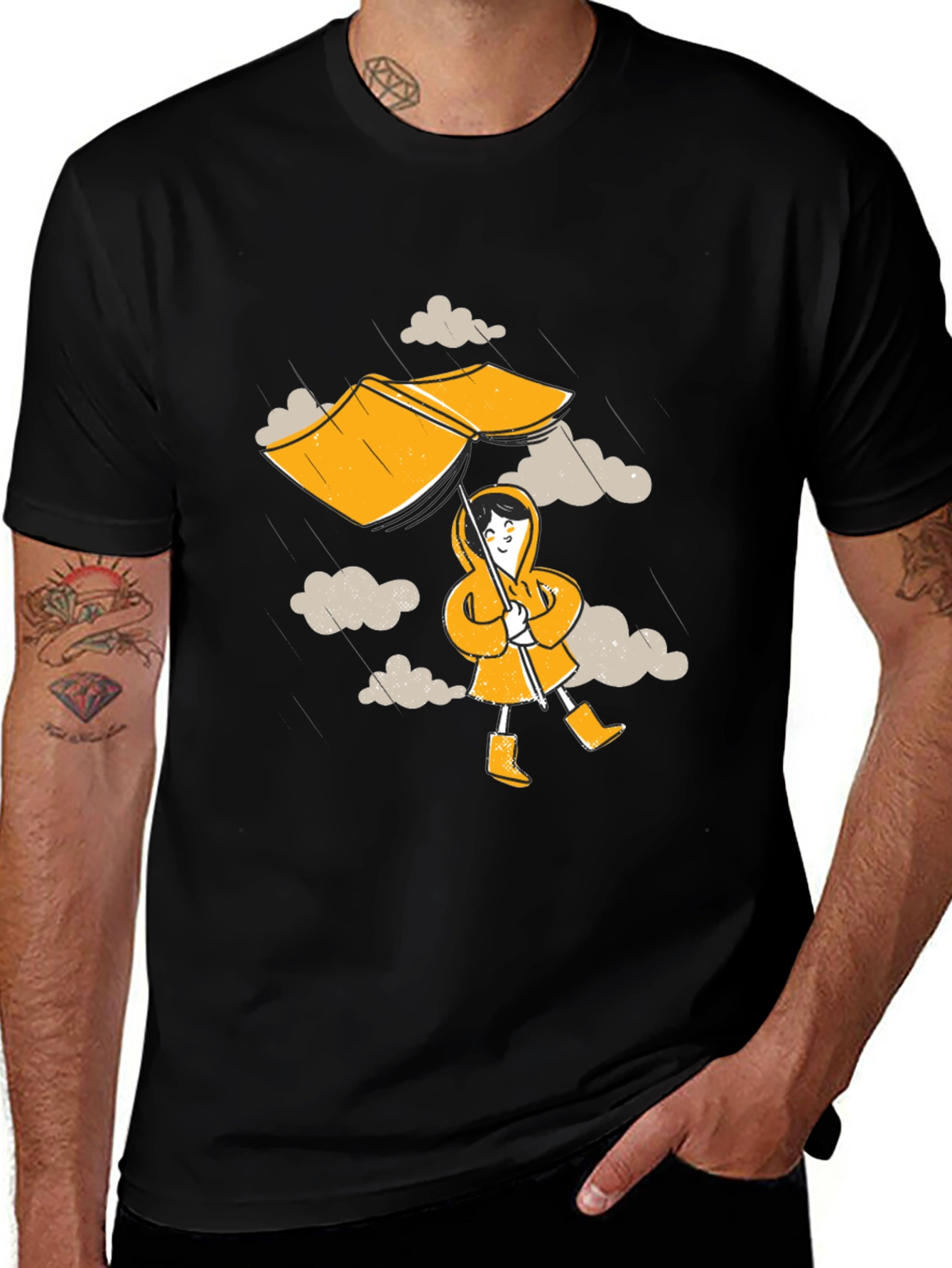 Rainy Day Fun T-Shirt - Cartoon Umbrella & Clouds