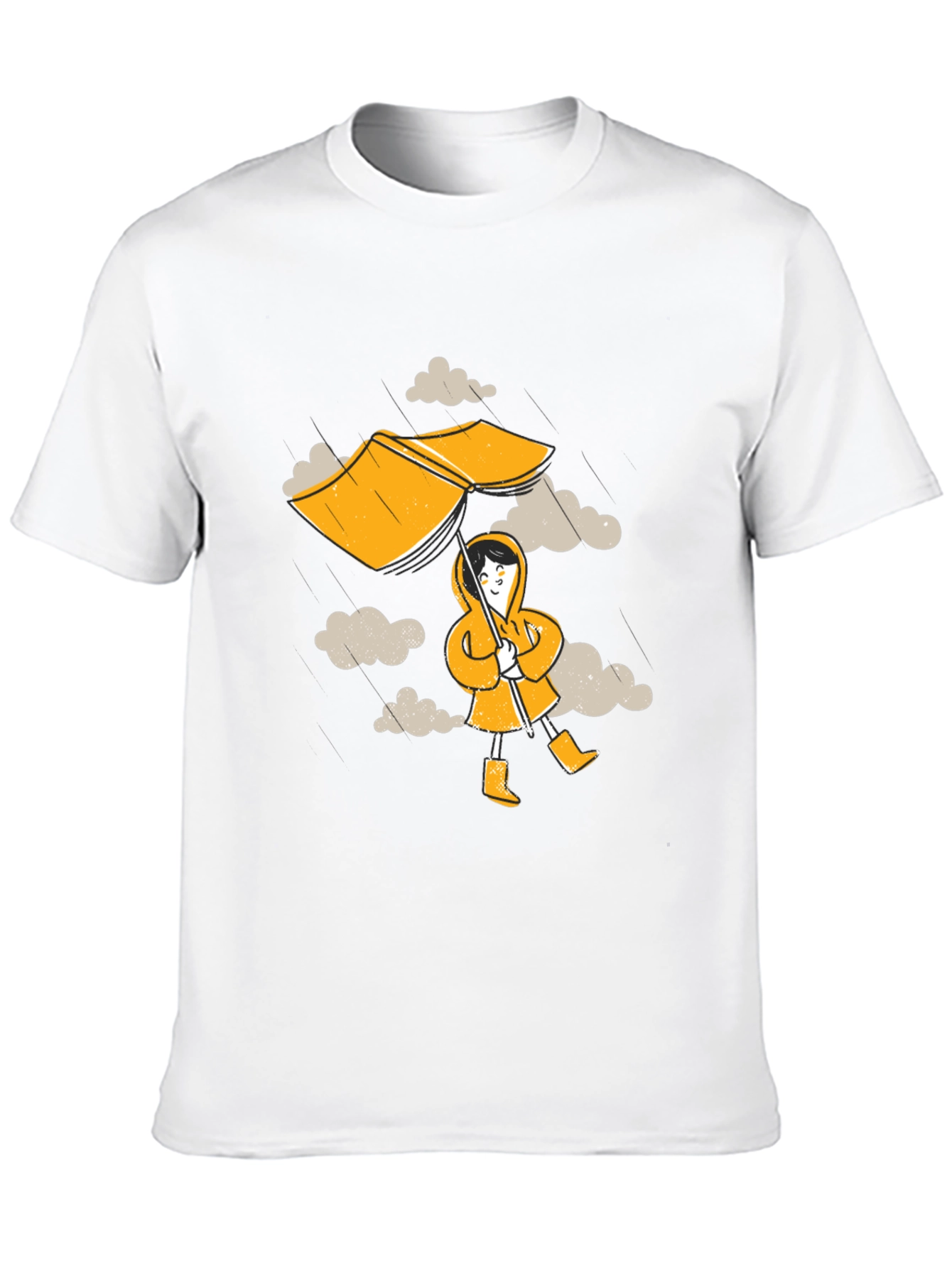 Rainy Day Fun T-Shirt - Cartoon Umbrella & Clouds