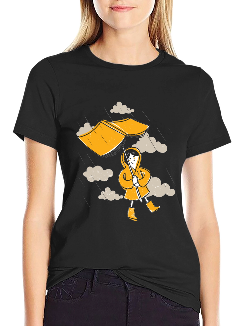 Rainy Day Fun T-Shirt - Cartoon Umbrella & Clouds