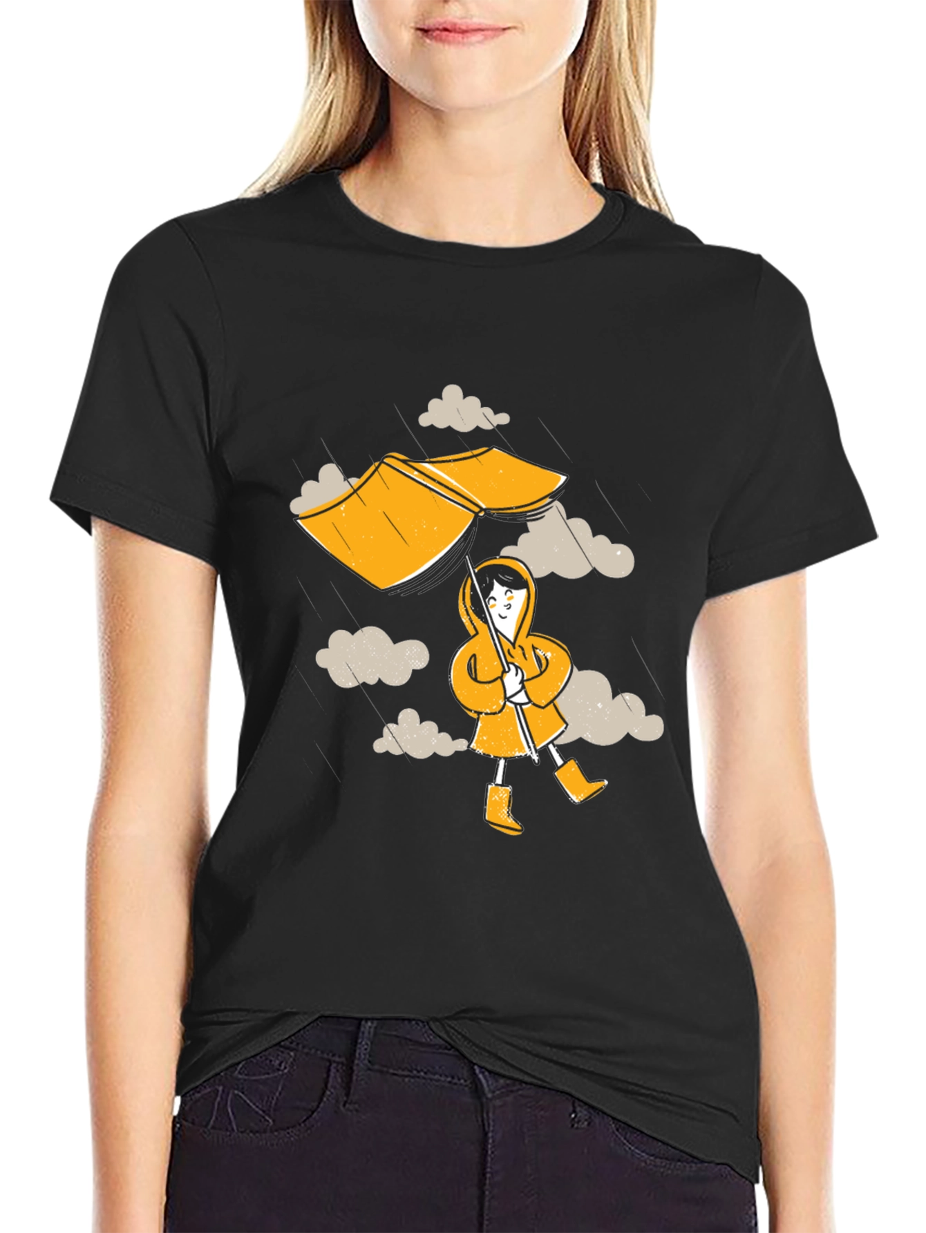 Rainy Day Fun T-Shirt - Cartoon Umbrella & Clouds