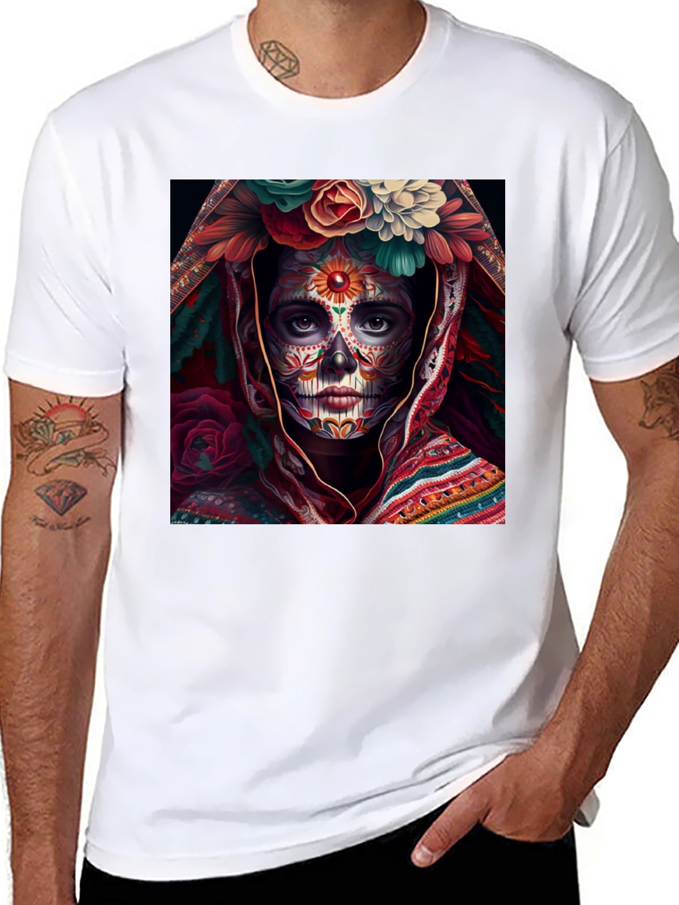 Day of the Dead Art T-Shirt - Sugar Skull Woman
