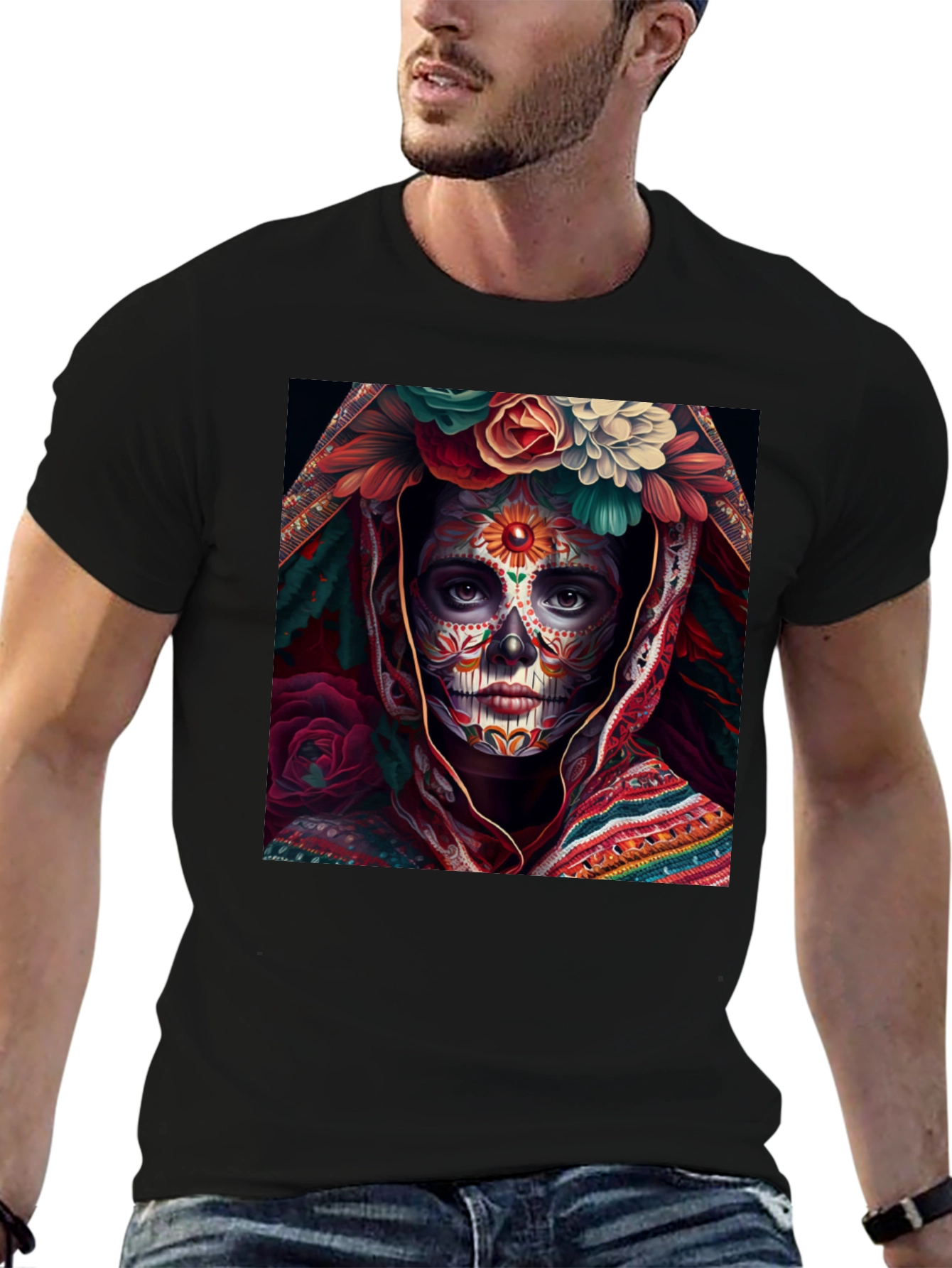 Day of the Dead Art T-Shirt - Sugar Skull Woman