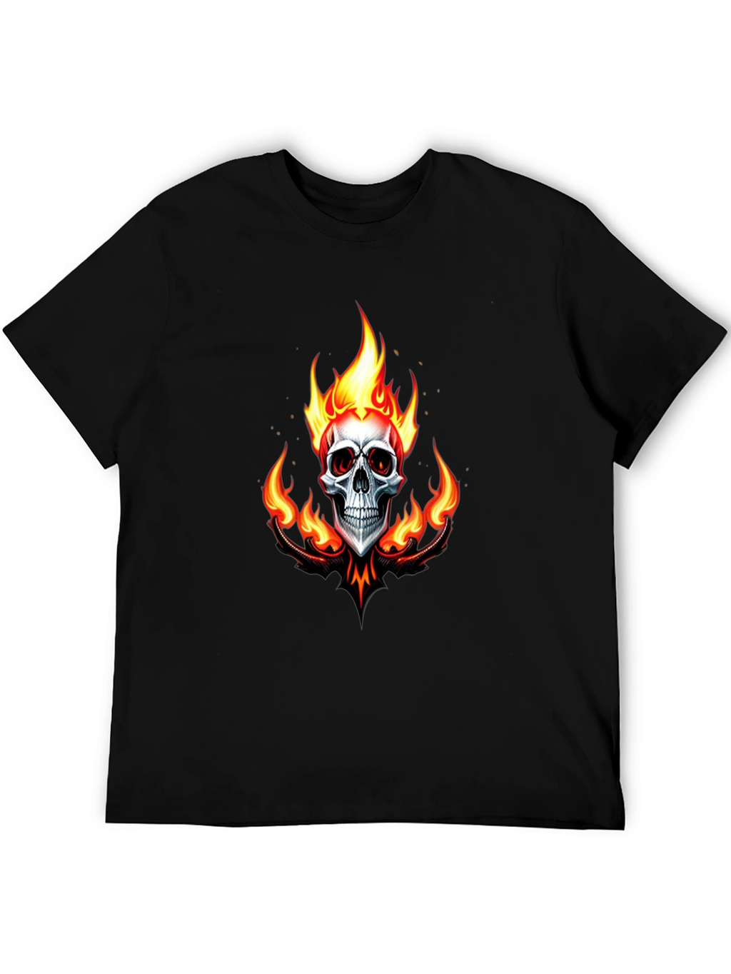 Flaming Skull Graphic Black T-Shirt