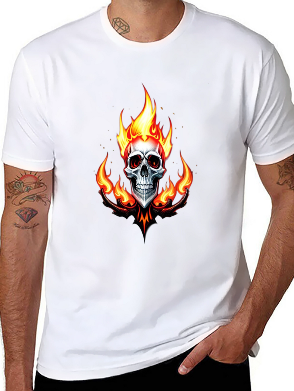 Flaming Skull Graphic Black T-Shirt