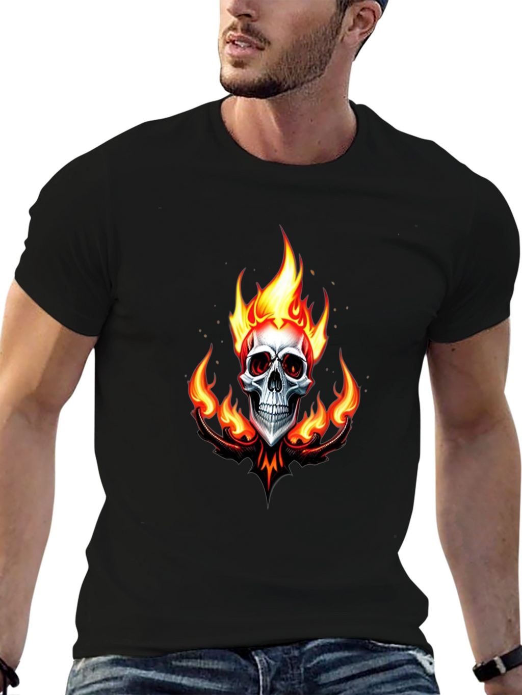Flaming Skull Graphic Black T-Shirt