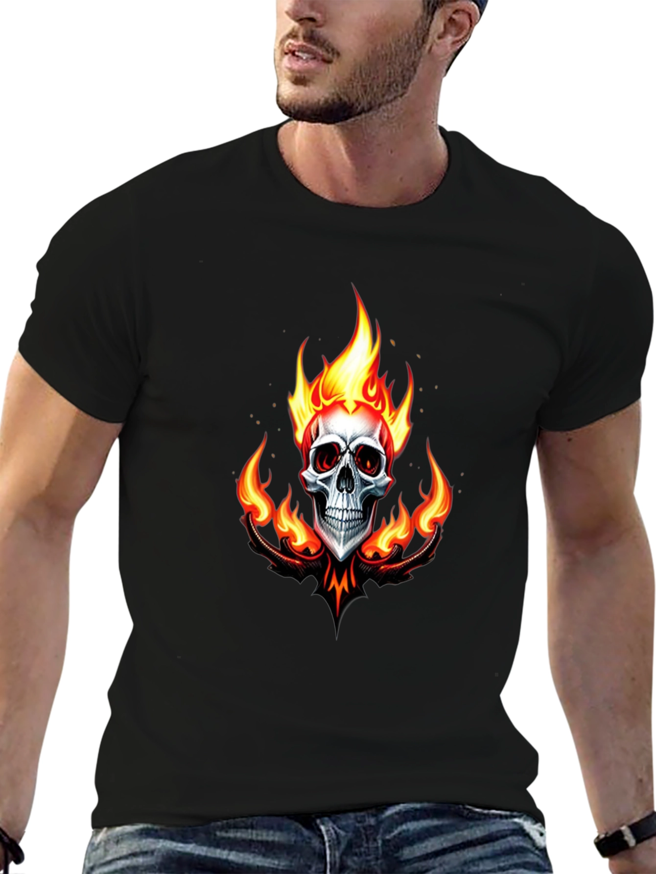 Flaming Skull Graphic Black T-Shirt