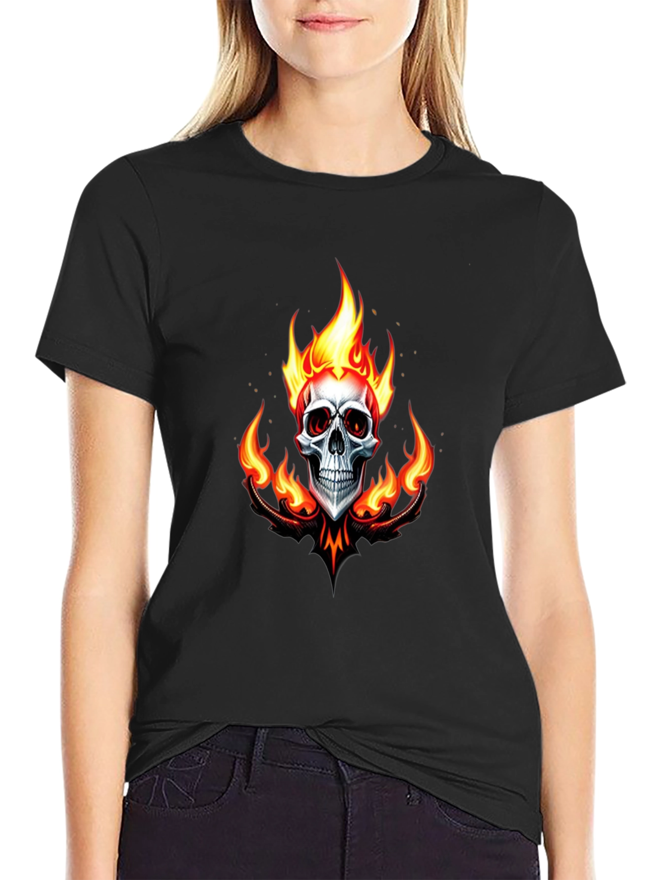Flaming Skull Graphic Black T-Shirt
