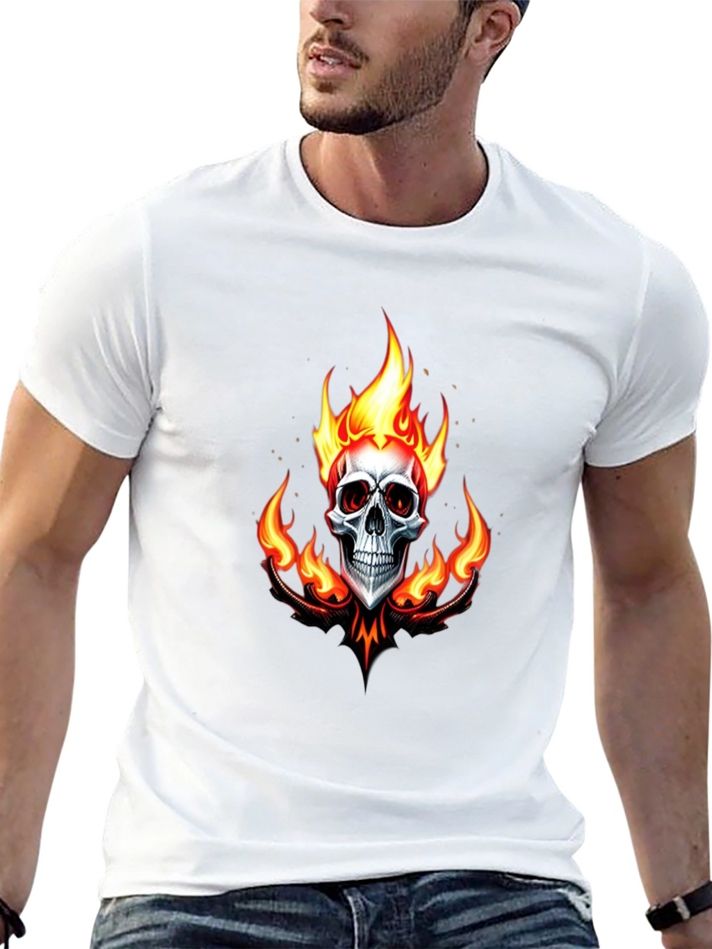 Flaming Skull Graphic Black T-Shirt