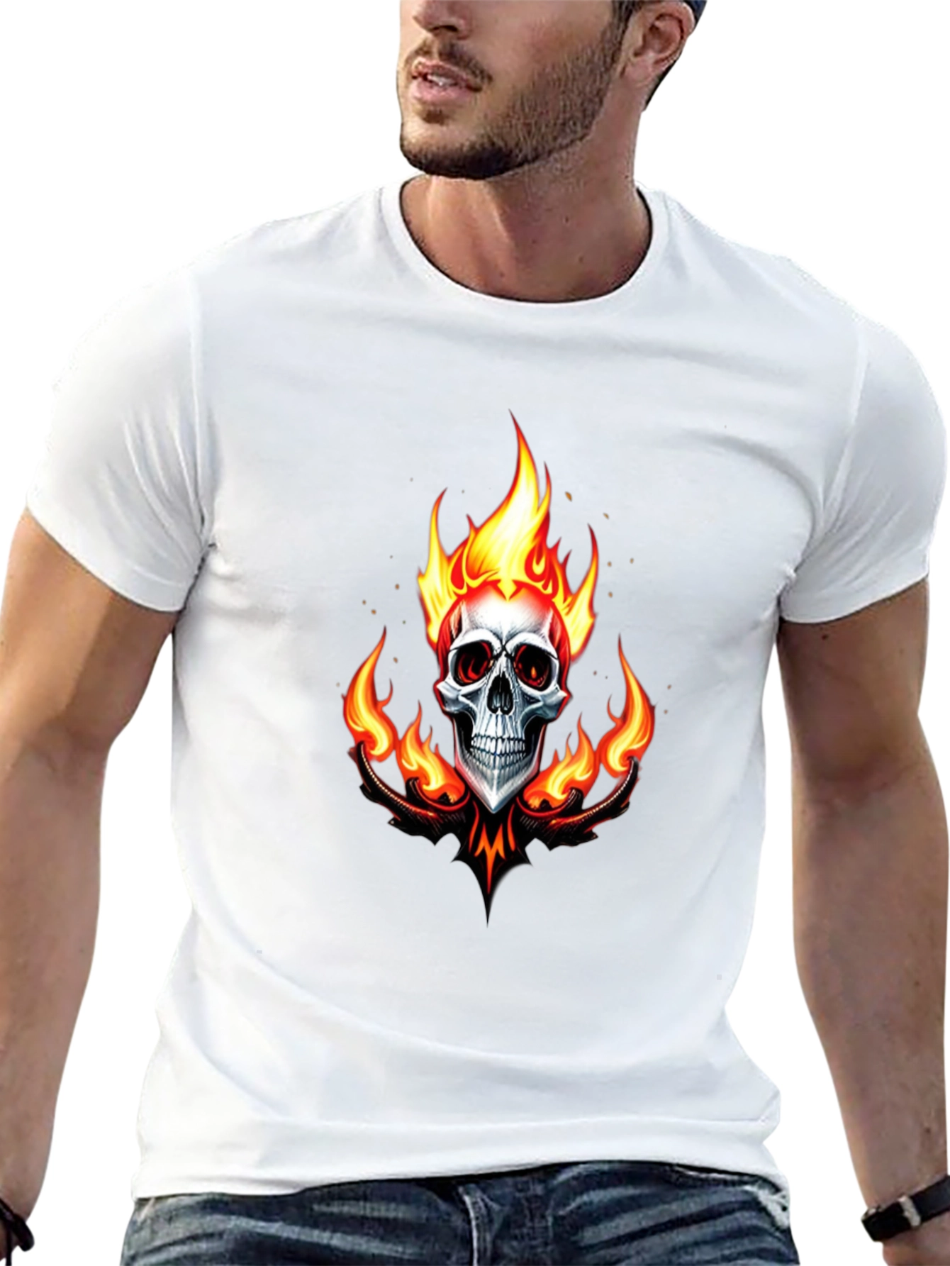 Flaming Skull Graphic Black T-Shirt