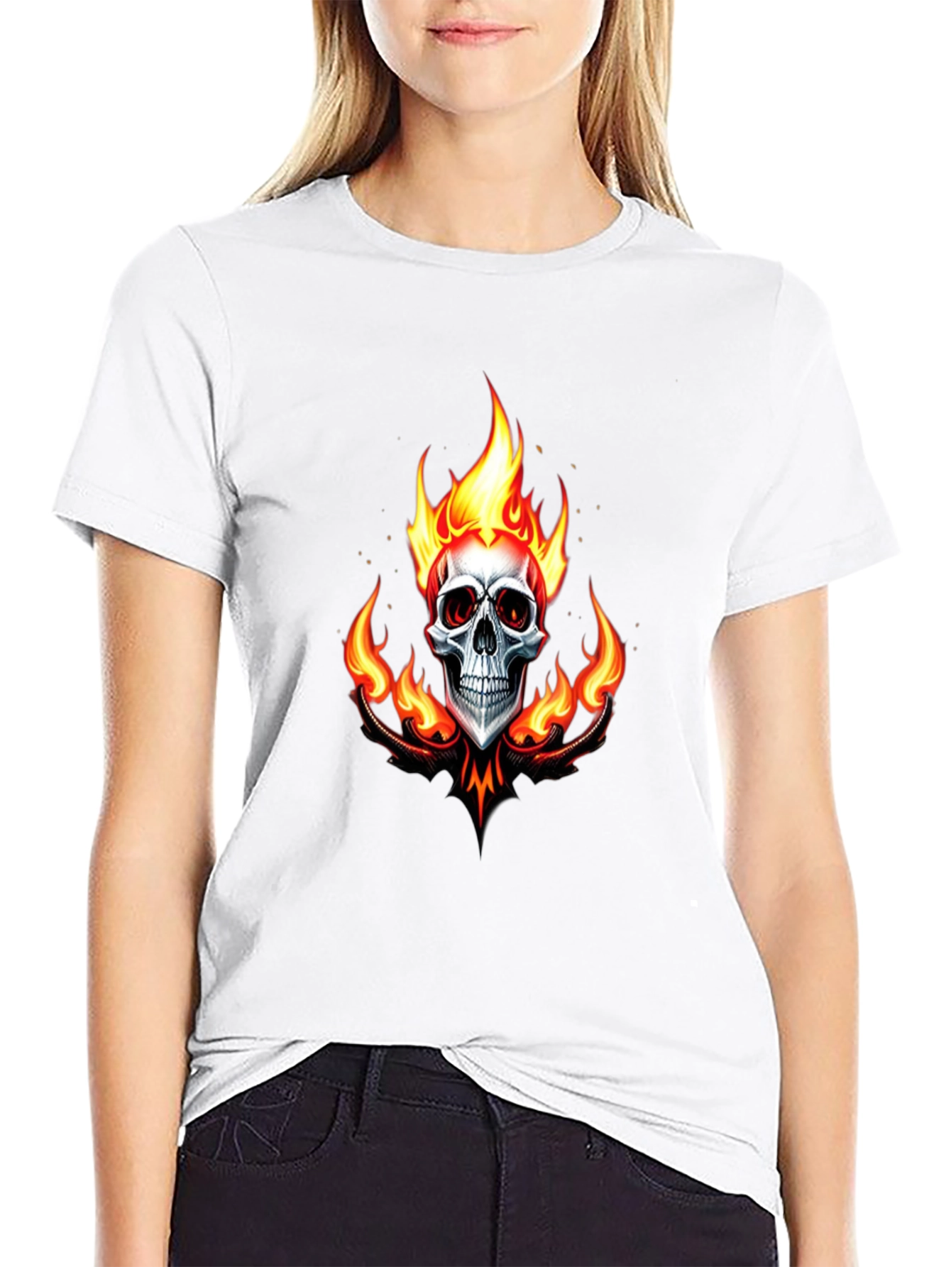 Flaming Skull Graphic Black T-Shirt