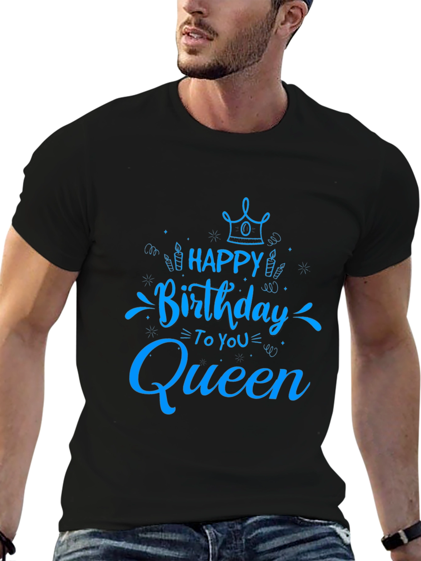 Happy Birthday Queen Graphic Tee - Black Cotton Blend