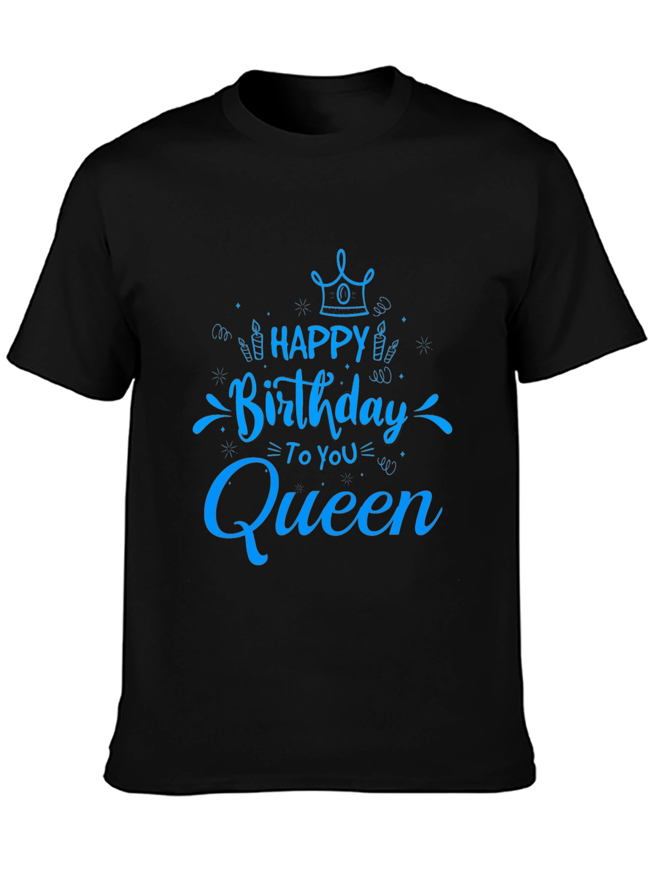 Happy Birthday Queen Graphic Tee - Black Cotton Blend