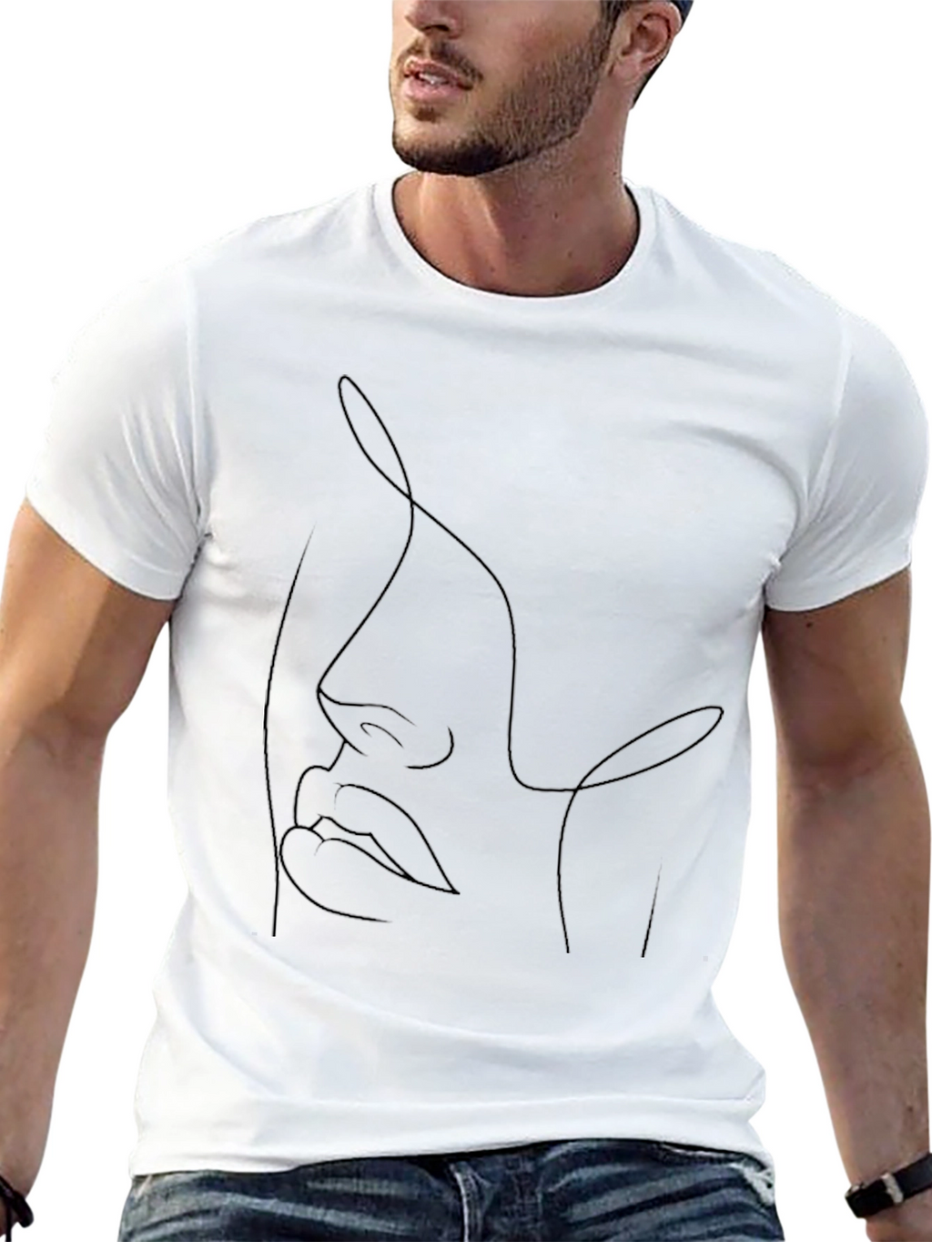 Abstract Face Line Art Black T-Shirt
