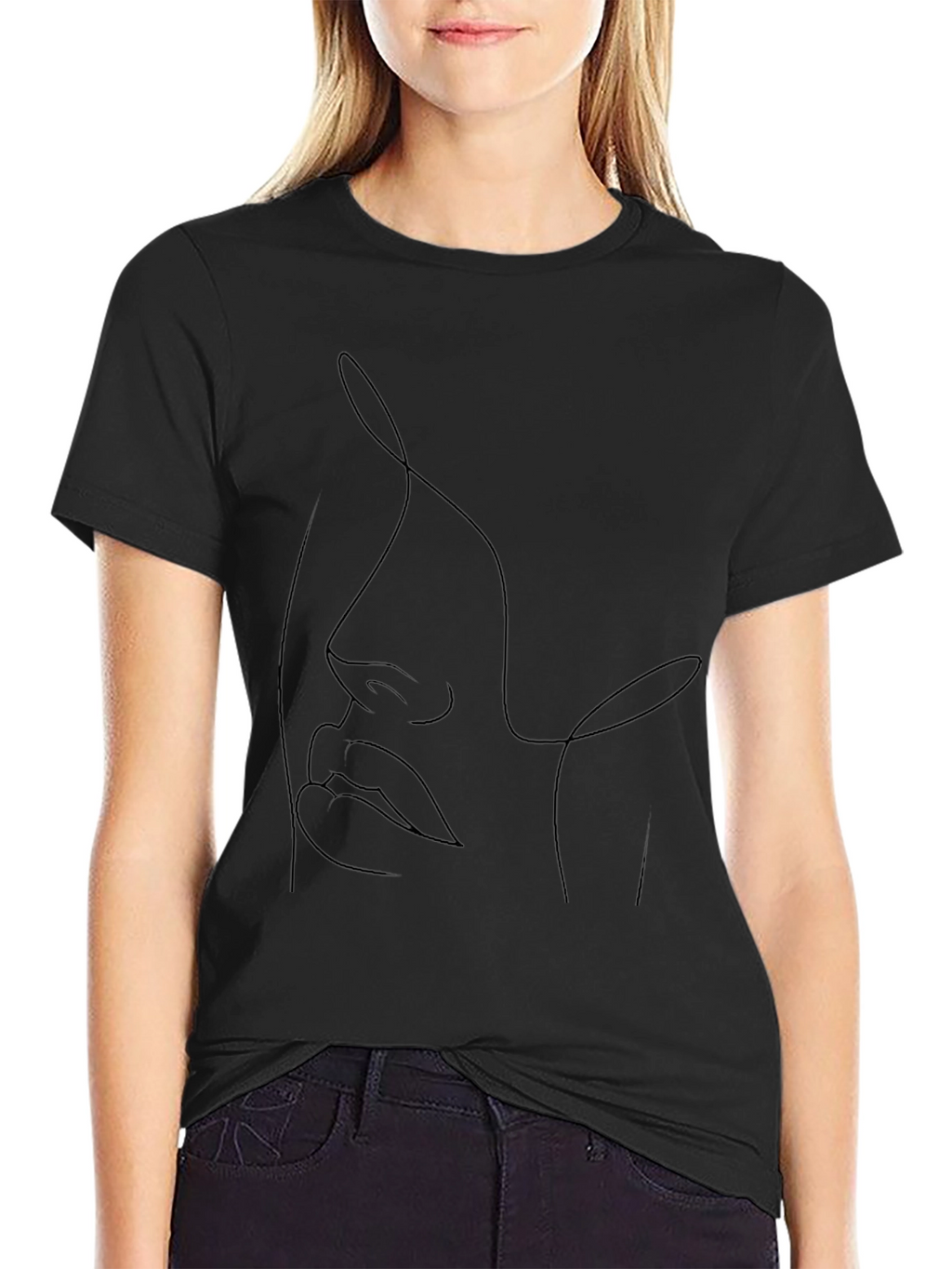 Abstract Face Line Art Black T-Shirt