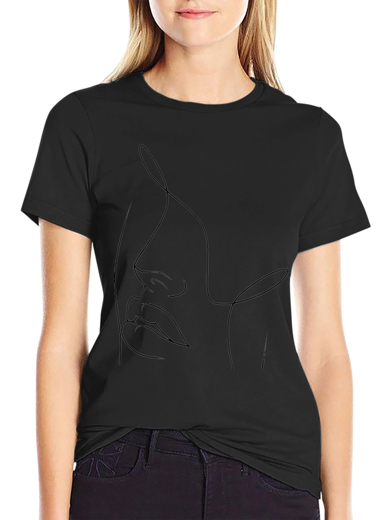 Abstract Face Line Art Black T-Shirt