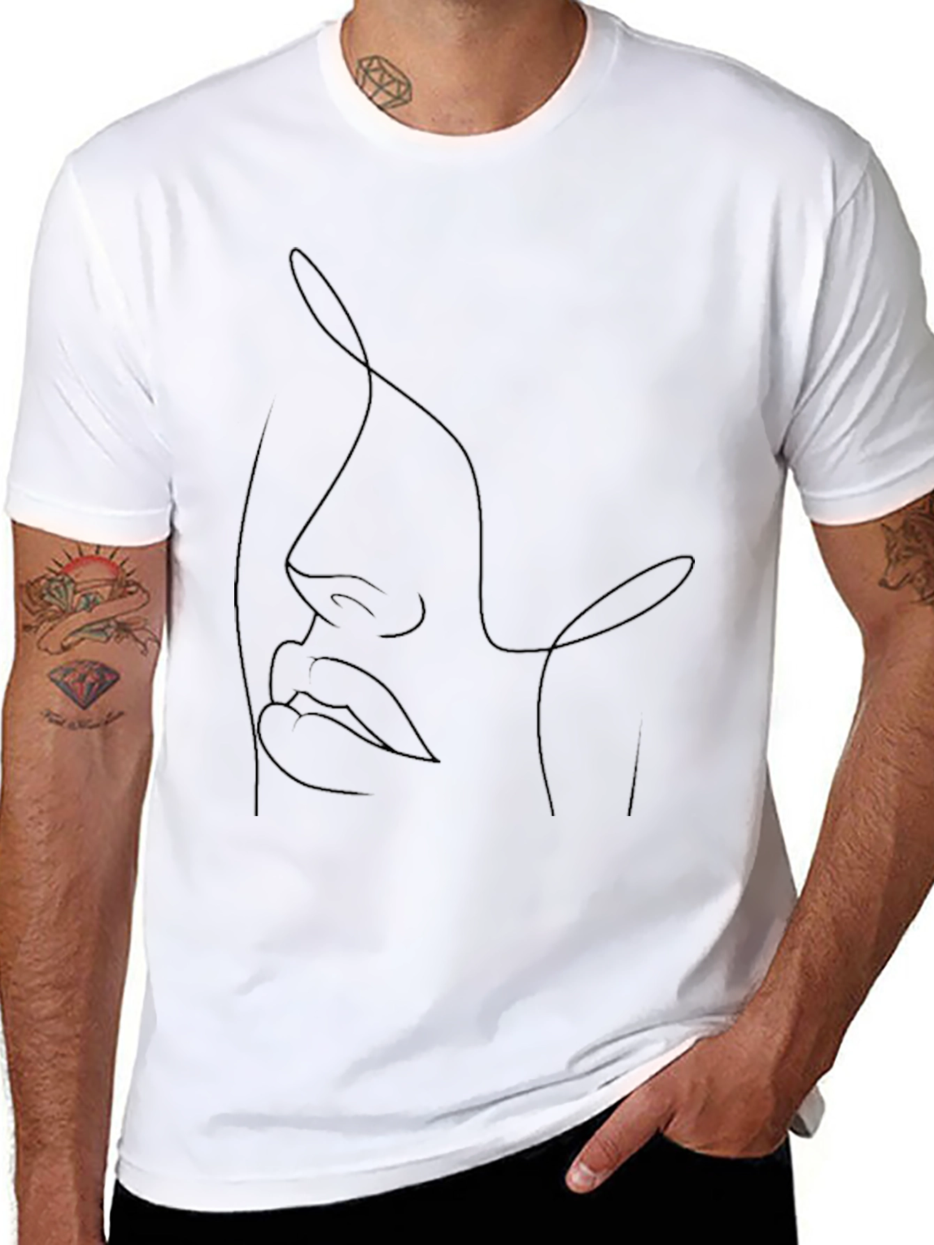 Abstract Face Line Art Black T-Shirt
