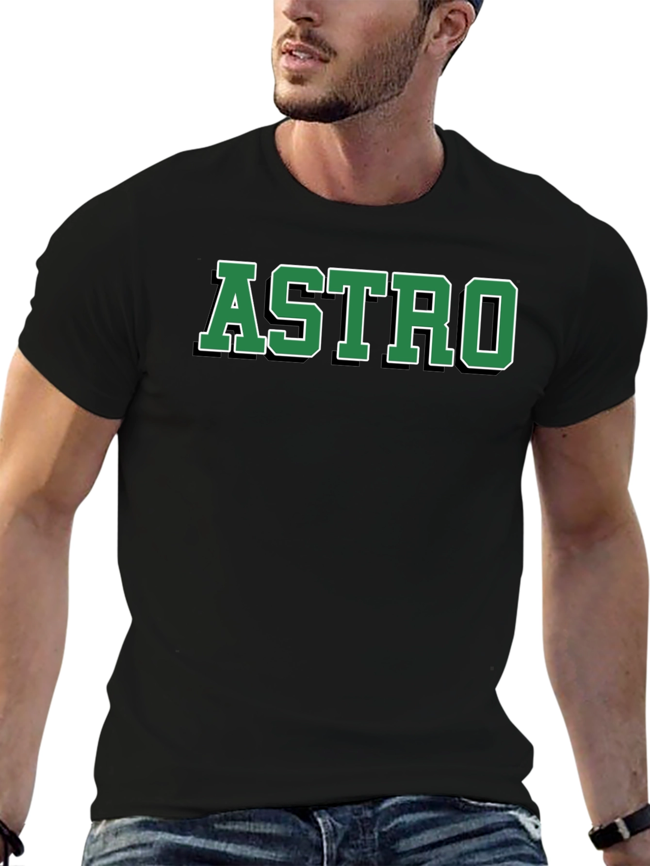ASTRO Black Cotton Graphic T-Shirt
