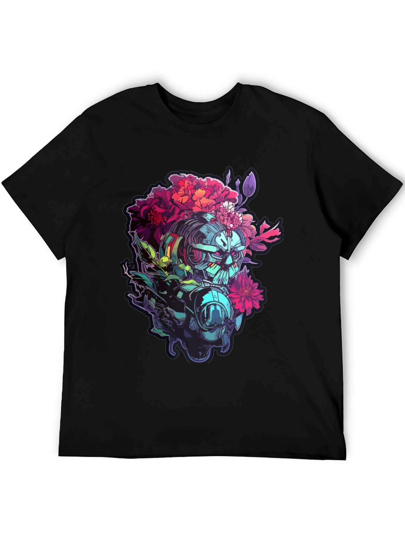 Floral Robot Graphic T-Shirt