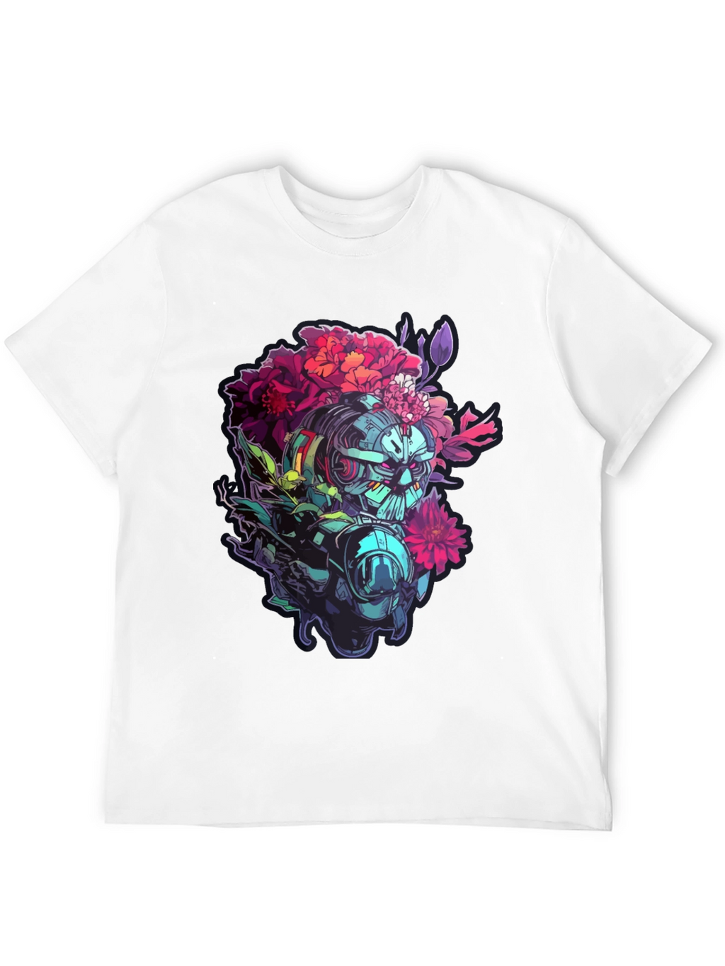 Floral Robot Graphic T-Shirt