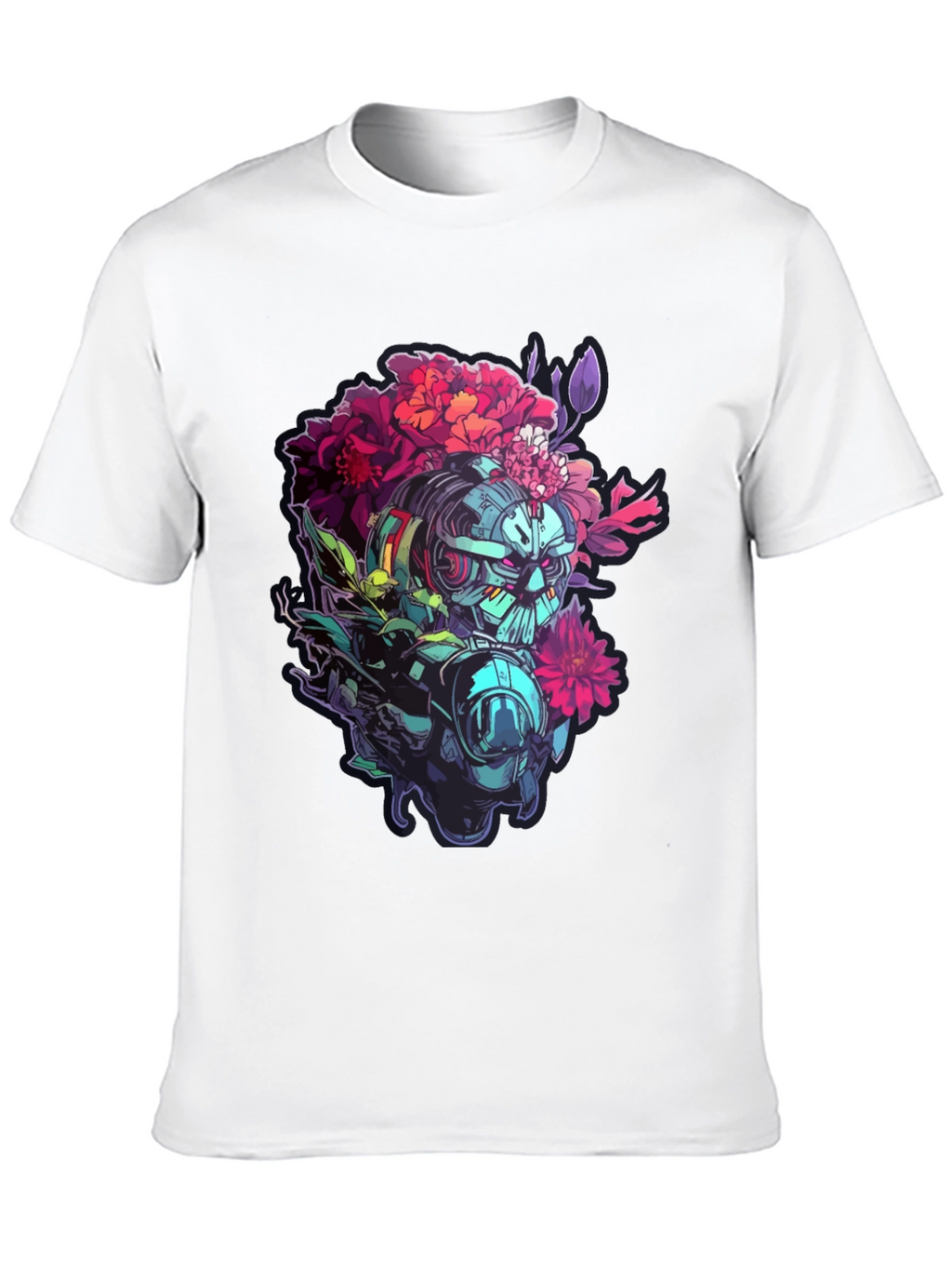 Floral Robot Graphic T-Shirt