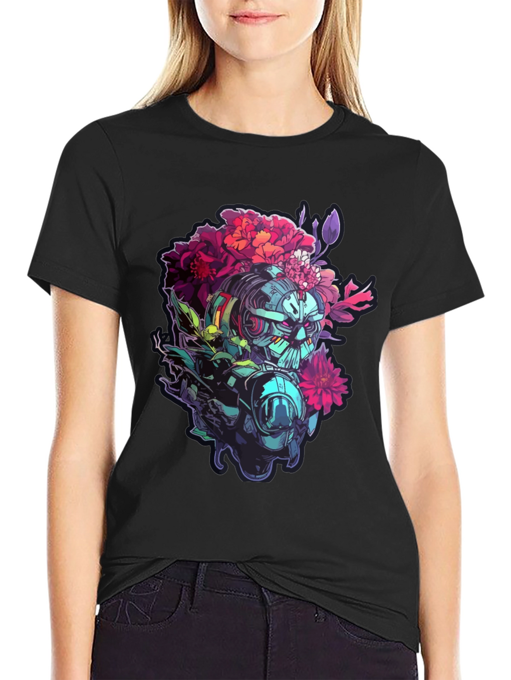 Floral Robot Graphic T-Shirt